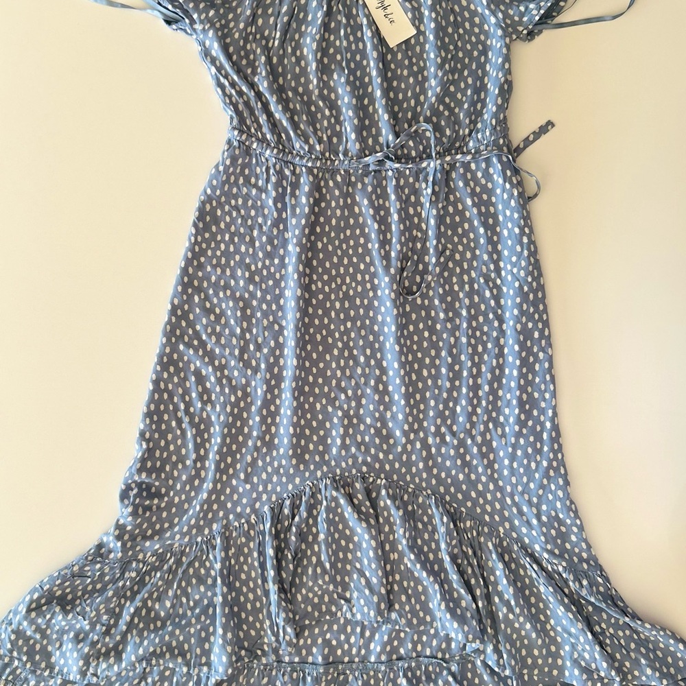 NWT - Style & Co White Polka Dot Midi Dress Blue Seashell Women’s Size S
